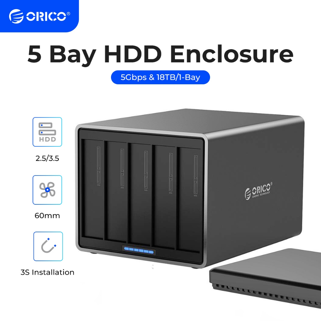 Orico Hộp Ổ Cứng Ngoài 5 bay 3.5 inch type-c / usb3.0 hdd 5gbps 80tb hdd usb3.1 78w (ns500u3)