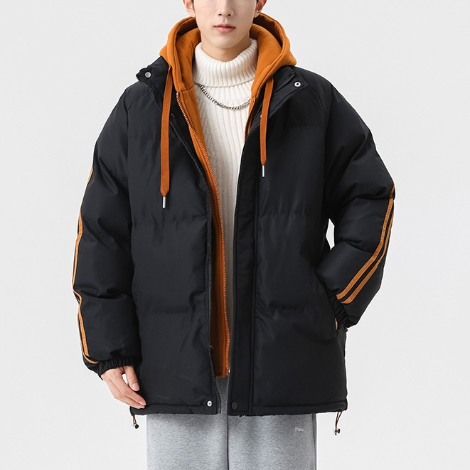 Áo Khoác cotton Giả Hai Mảnh Có Mũ Trùm Dày Dặn Dáng Rộng Hàng Mới Chất Lượng Cao Cho Nam