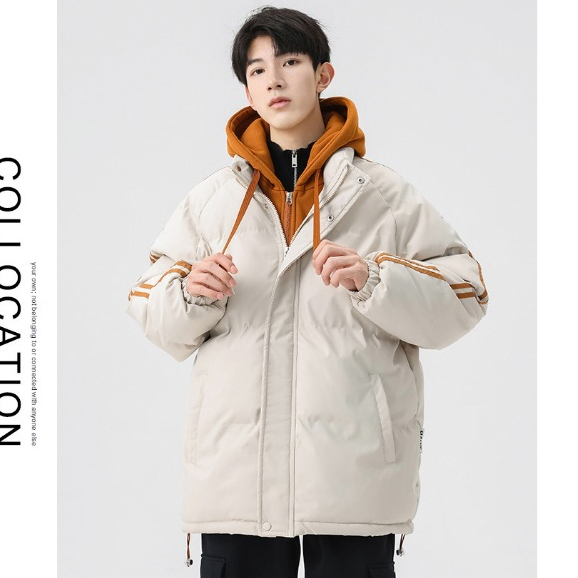 Áo Khoác cotton Giả Hai Mảnh Có Mũ Trùm Dày Dặn Dáng Rộng Hàng Mới Chất Lượng Cao Cho Nam