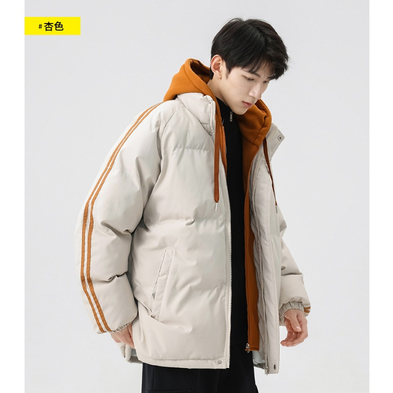 Áo Khoác cotton Giả Hai Mảnh Có Mũ Trùm Dày Dặn Dáng Rộng Hàng Mới Chất Lượng Cao Cho Nam