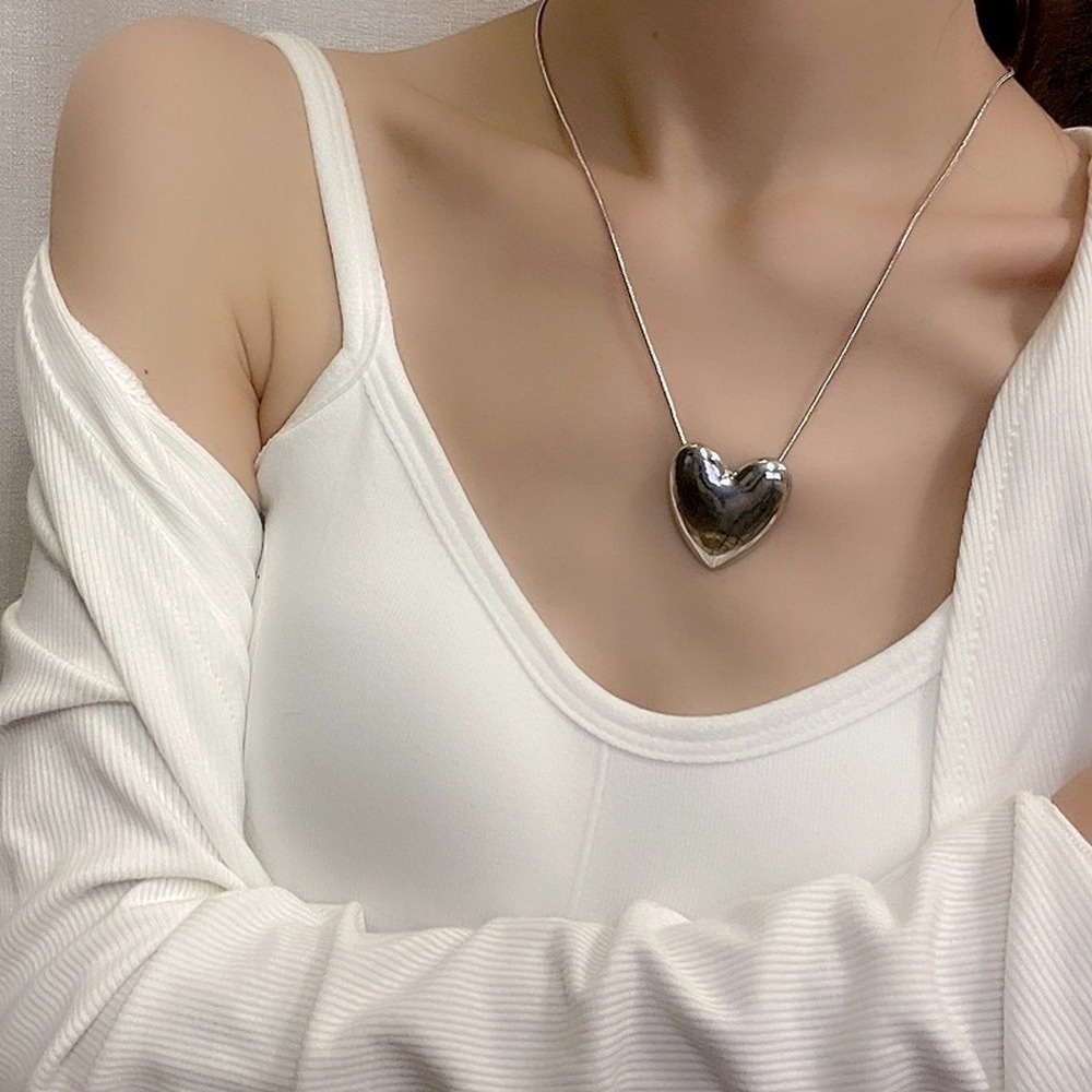 1 Vòng cổ Mặt Trái Tim Kim Loại Đơn Giản Thời Trang Dành Cho Nam Và Nữ