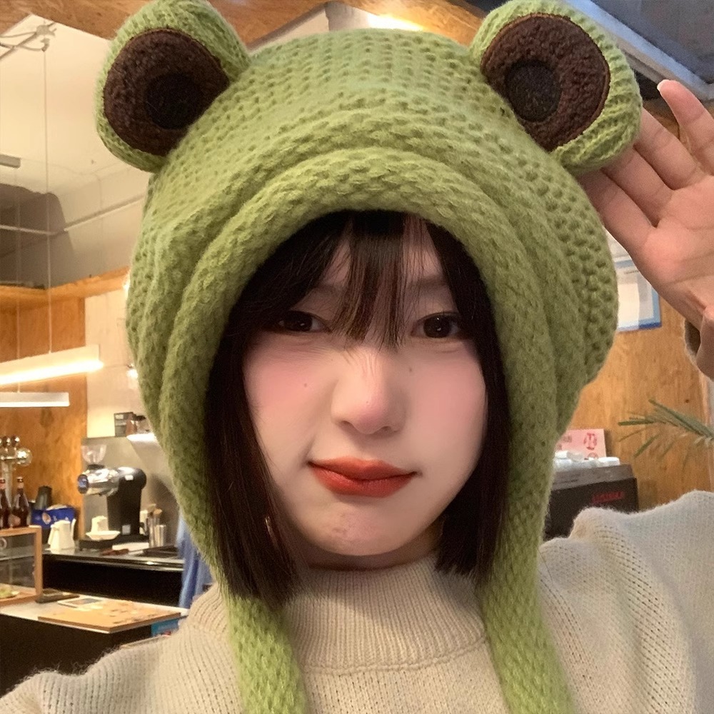 Hoạt Hình Nón Len Hình Ếch Con Xinh Xắn Theo Phong Cách Thu Đông Nhật Bản Dành Cho Nữ