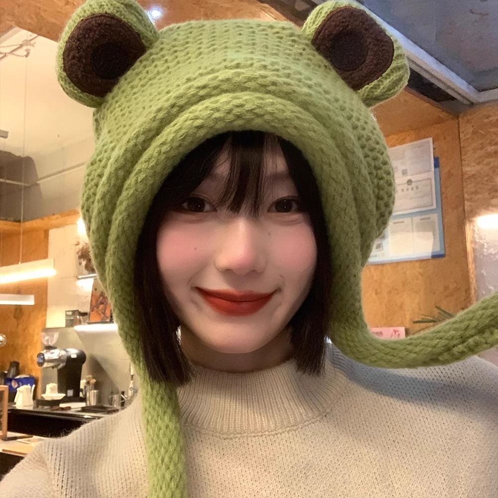 Hoạt Hình Nón Len Hình Ếch Con Xinh Xắn Theo Phong Cách Thu Đông Nhật Bản Dành Cho Nữ