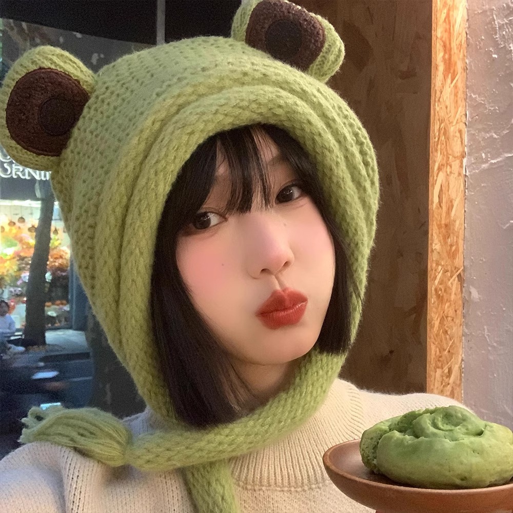 Hoạt Hình Nón Len Hình Ếch Con Xinh Xắn Theo Phong Cách Thu Đông Nhật Bản Dành Cho Nữ
