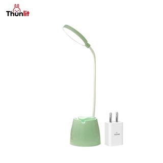Đèn để bàn Thunlit màu xanh lá USB 2500mAh có thể sạc lại có thể điều chỉnh độ sáng với 3 nhiệt độ màu Đèn bảo vệ mắt sáng 5W có hộp đựng bút