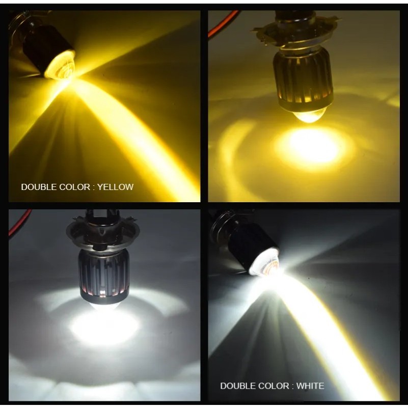 Đèn pha xe máy điện LED H4 BA20D Bóng hai màu 12V
