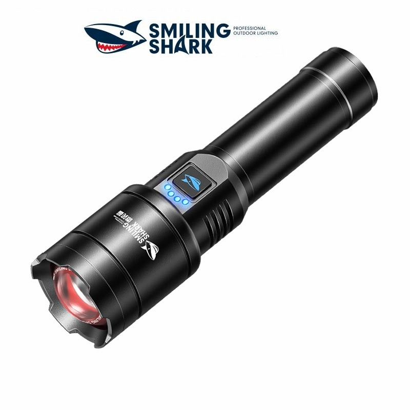 Đèn pin LED SMILING SHARK SD-0521 kim loại chống nước sạc TYPE-C XHP100 pin mạnh 7000 lumen siêu sáng 26650 thu phóng