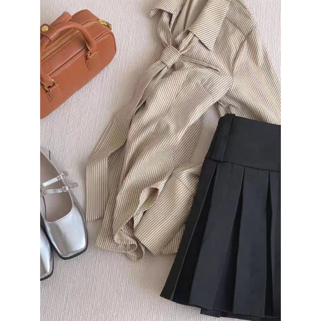 Áo Sơ Mi Nữ Tay Dài Kẻ Sọc Phong Cách retro Thời Trang Hàn Quốc