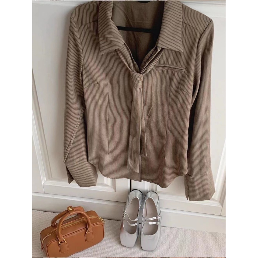 Áo Sơ Mi Nữ Tay Dài Kẻ Sọc Phong Cách retro Thời Trang Hàn Quốc