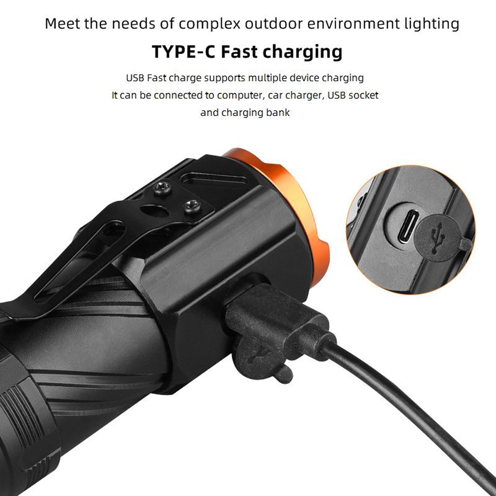 Alonefire Đèn Pin x56 mini 3x led Sạc usb Loại c 18350 Tiện Dụng