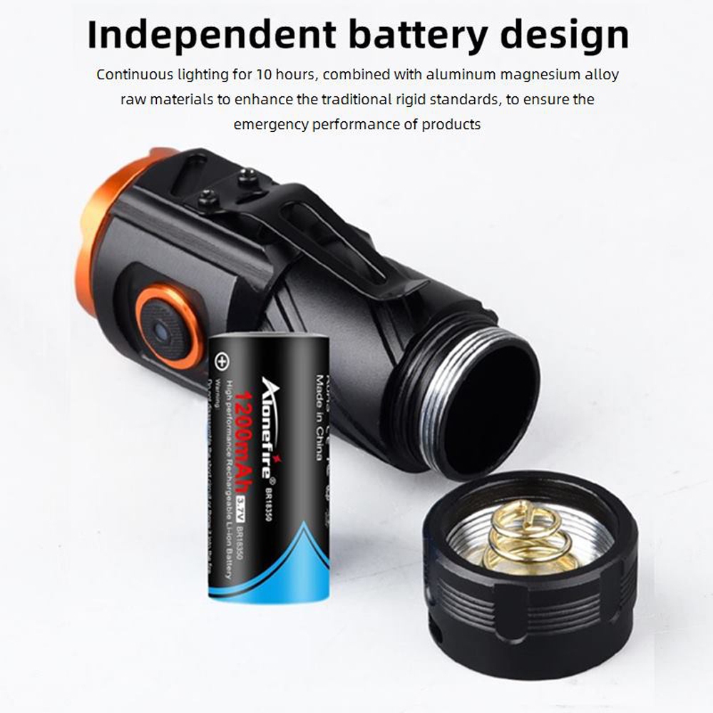 Alonefire Đèn Pin x56 mini 3x led Sạc usb Loại c 18350 Tiện Dụng