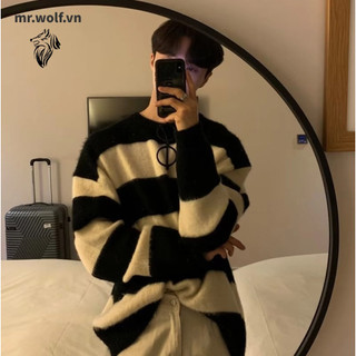 Áo sweater nam tay dài  kẻ sọc kiểu retro  Hàn Quốc  cá tính cho nam  simple fashion áo phông nam form rộng  áo kiểu nam  áo len striped form oversized cổ tròn kiểu dáng vải len sợi dày dặn form rộng áo kiểu nam Sọc