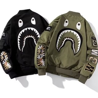  Áo Khoác Bóng Chày Thêu Hình Cá Mập Cá Tính Cho Nam Nữ 