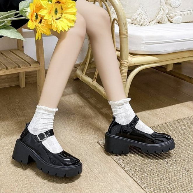Giày lolita Đế Cao 6cm Bằng Da pu Mềm Mại Không Đau Chân Phong Cách ulzzang Cổ Điển