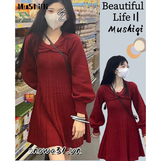 Mushiqi Đầm Dệt Kim Cổ Tròn Dáng Rộng Thời Trang Cao Cấp Cho Nữ