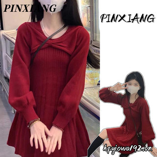 Đầm Dệt Kim Cổ Tròn Dáng Rộng Màu Đỏ Dễ Thương Xinh Xắn Dành Cho Nữ