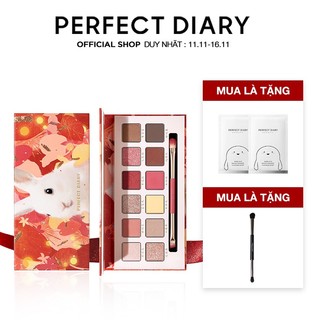 Bảng phấn mắt PERFECT DIARY 12 màu sắc hiệu ứng ánh nhũ lấp lánh 14g kèm cọ trang điểm