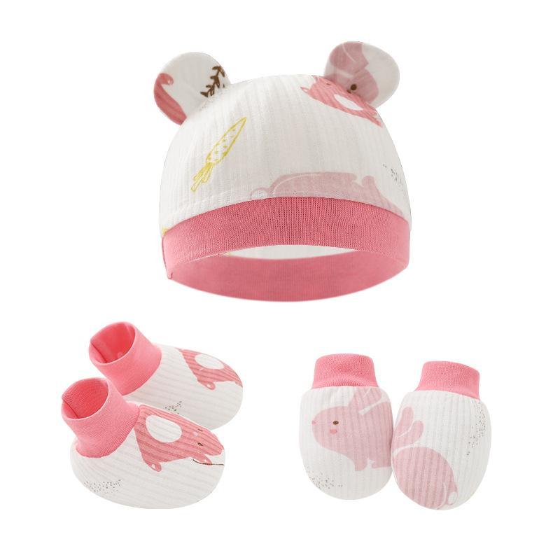 Set 3 món BCBL gồm găng tay chống trầy + vớ + mũ tai thỏ dễ thương an toàn cho bé sơ sinh