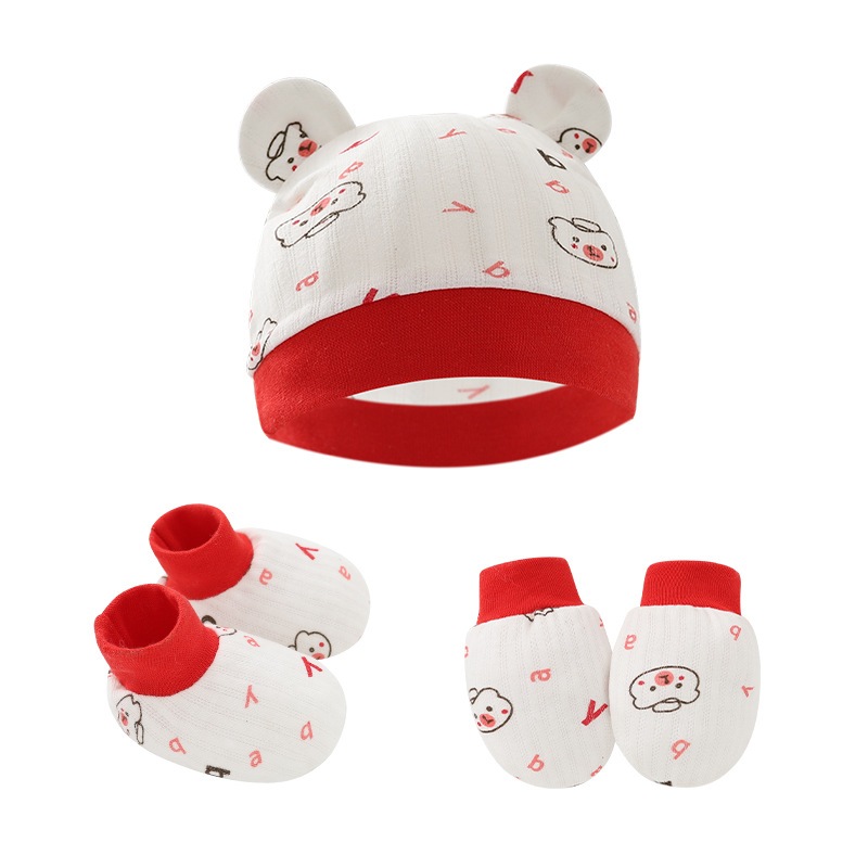 Set 3 món BCBL gồm găng tay chống trầy + vớ + mũ tai thỏ dễ thương an toàn cho bé sơ sinh