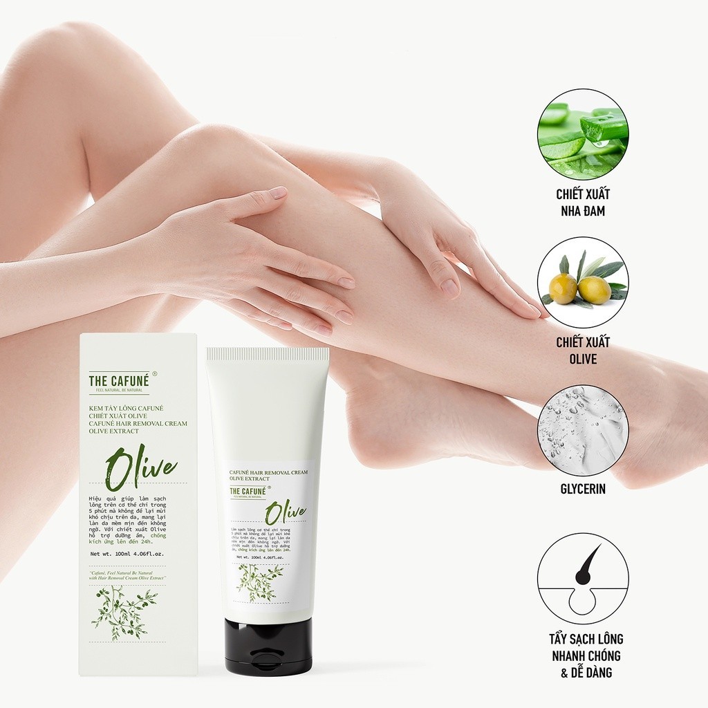 Kem Tẩy Lông Olive Serum Ức Chế Mọc The Cafune Gel Triệt Lông Ria Mép Nách Chân Tay Vùng Kín Bikini Nam Nữ Không Đau