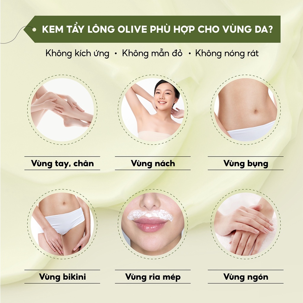 Kem Tẩy Lông Olive Serum Ức Chế Mọc The Cafune Gel Triệt Lông Ria Mép Nách Chân Tay Vùng Kín Bikini Nam Nữ Không Đau