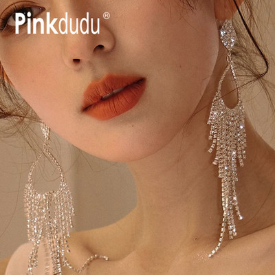 Pinkdudu Bông tai tua rua giọt nước Tính cách Tính cách Thanh lịch Hợp kim kim Rhinestone Stud Bông tai trang sức Phụ kiện cho phụ nữ PD1724