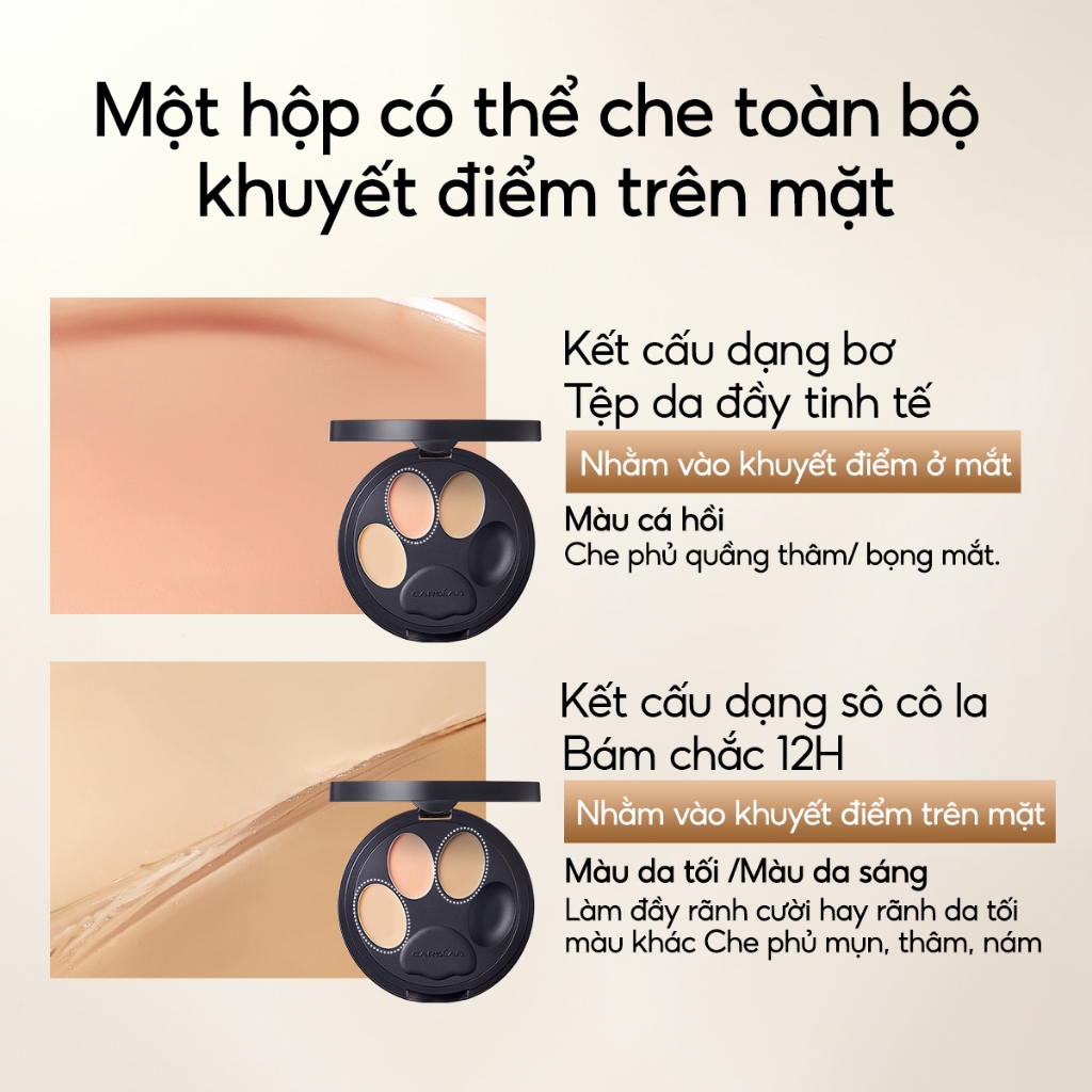 Kem Che Khuyết Điểm Carslan 3 Màu Che phủ quầng thâm/ bọng mắt Che khuyết điểm mà trong veo suốt 24H 3g