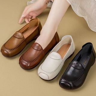 Giày lười da pu đế cao su thoáng khí mũi tròn thời trang cho nữ