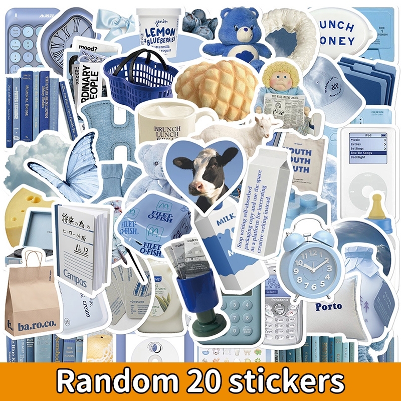 Set 10-20 Sticker Màu Xanh Dương Dễ Thương Thời Trang Hàn Quốc