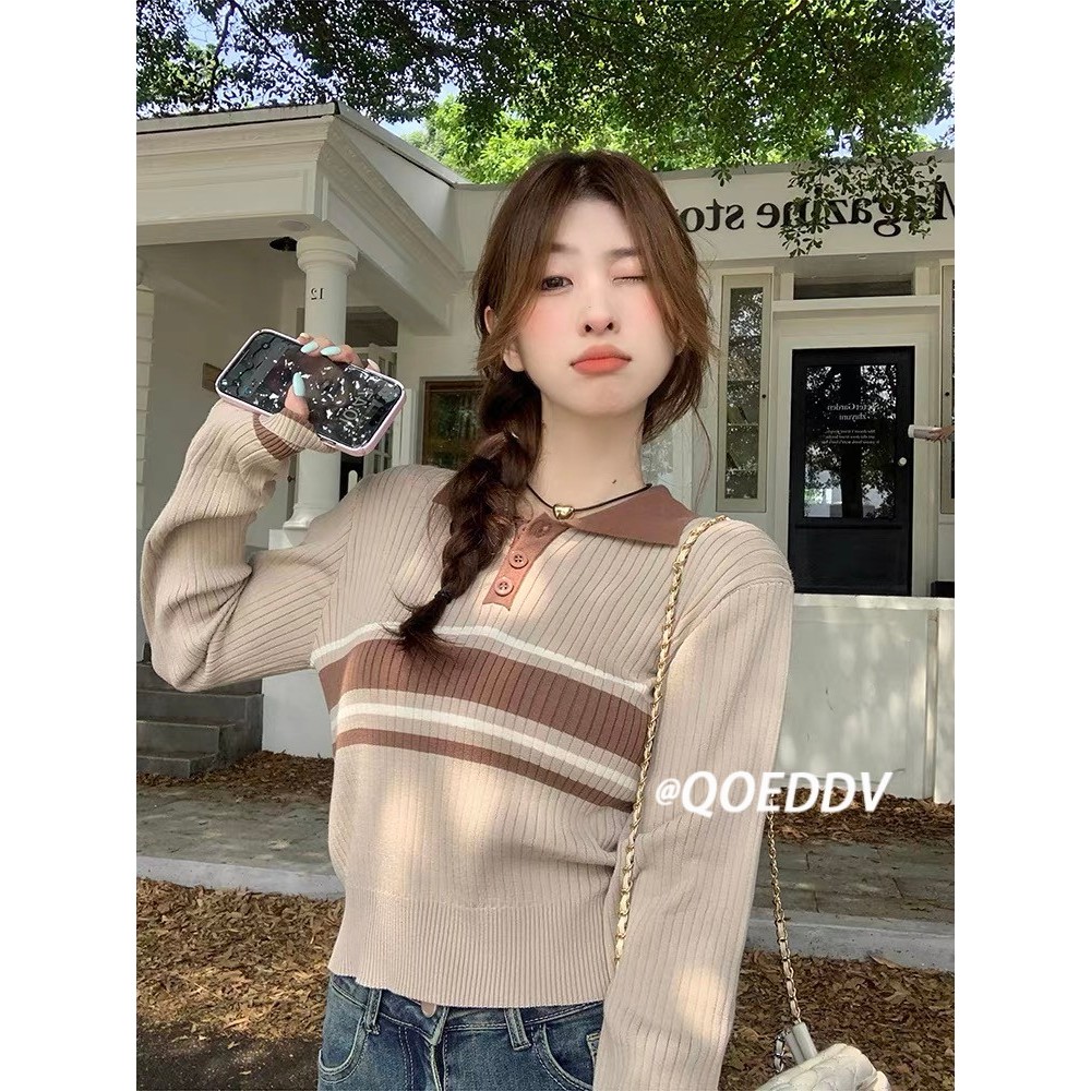 Áo sweater Dệt Kim Tay Dài Dáng Ôm Màu Sắc Khối Lập Phương Phong Cách Hàn Quốc Thời Trang Mùa Thu Dành Cho Bạn Nữ