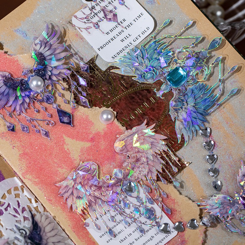 Mr. Paper 20 vé/túi Dán chống thấm nước PET Đôi cánh thiên thần mơ ước Vỏ sò dán Sáng tạo tài khoản Nguyên liệu ghép đôi goolka DIY điện thoại di động Cái cốc Hình dán trang trí