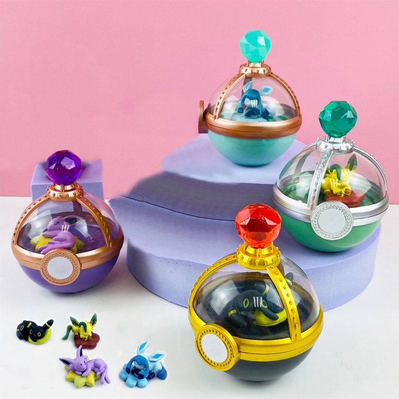 Bộ 4 Quả Cầu Pha Lê Xoắn Bằng pvc Hình pokemon sleep eevee leafeon espeon sylveon umbreon Phiên Bản q