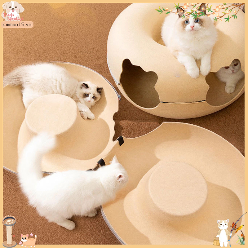 Phổ biến Giường hầm cho mèo Nơi ẩn náu bằng ống nỉ tròn đa năng có thể tháo rời với 2 lỗ tất cả các mùa