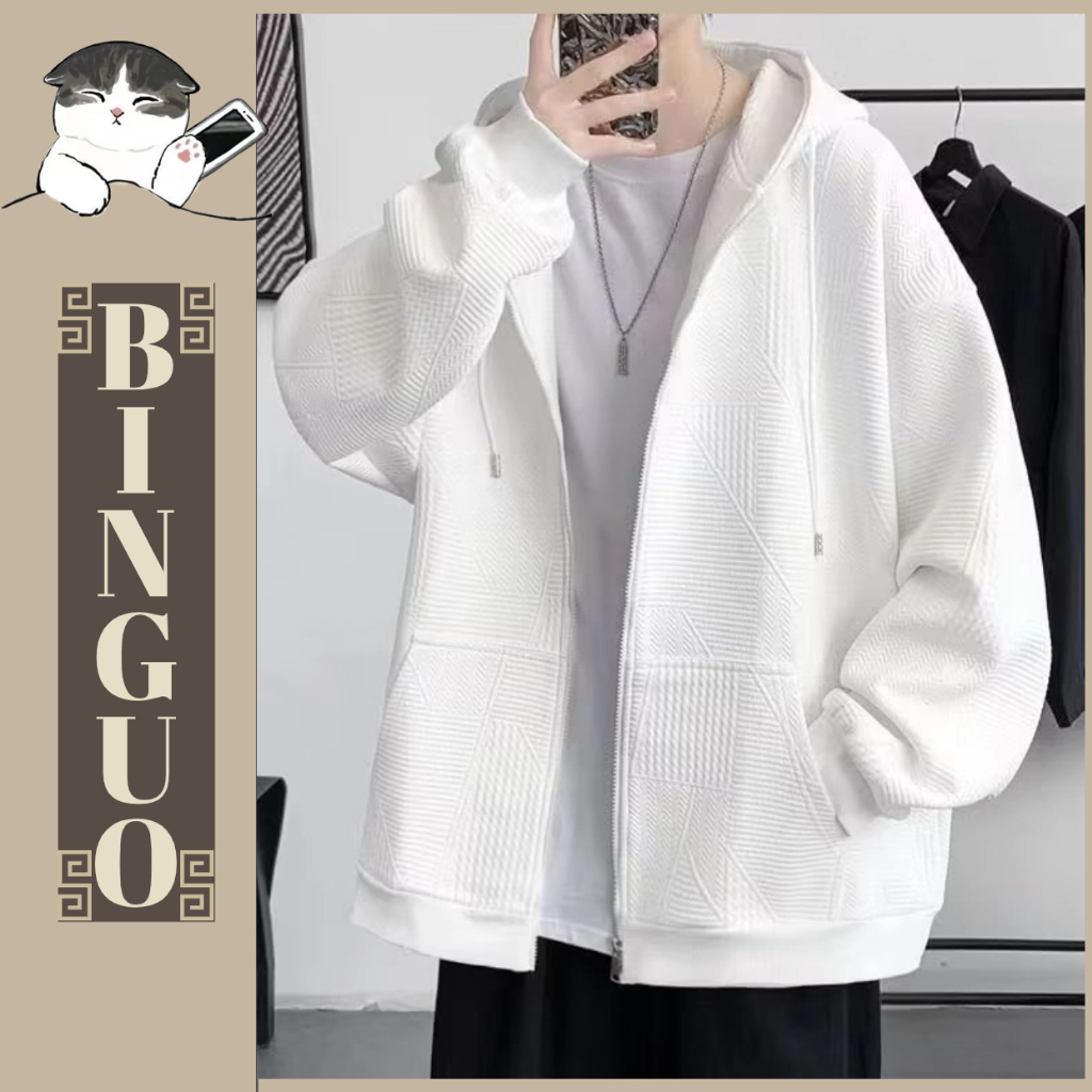 Áo hoodie Khoác trắng Cardigan Có Nón Dáng Rộng unisex Màu Trơn Phối Khóa Kéo áo hoodie zip nỉ Thời Trang Cặp Đôi áo hoodie bigsize form rộng