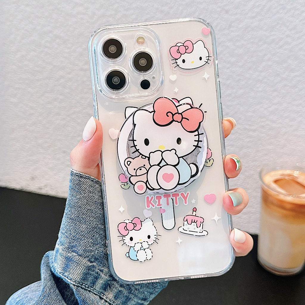 Ốp Điện Thoại Có Giá Đỡ Từ Tính Hình Mèo kitty Cho iphone 15 11 12 13 14 pro max i15