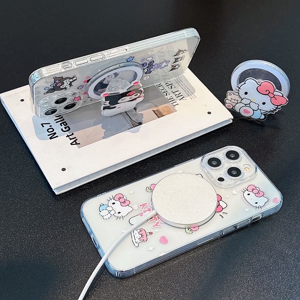 Ốp Điện Thoại Có Giá Đỡ Từ Tính Hình Mèo kitty Cho iphone 15 11 12 13 14 pro max i15