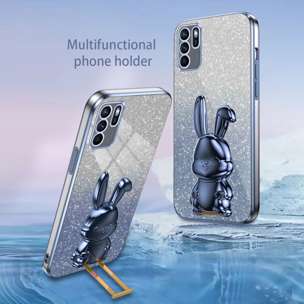 Ốp Điện Thoại Silicon Màu gradient Có Giá Đỡ Hình Thỏ Cho oppo reno 6 6z 5 5g reno 5f 4f 2f 2 4 4g