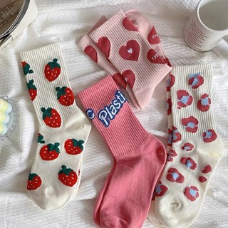 Mới đôi vớ cotton họa tiết trái tim dễ thương cho nữ