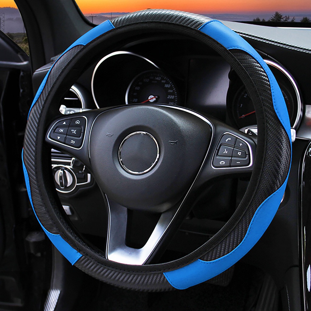 38CM Bọc Vô Lăng Sợi Carbon Phong Cách Tay Cầm Co Giãn Chống Trượt Cho Ô Tô