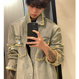 Vunc Áo Khoác denim Dáng Rộng Phong Cách retro Đường Phố Mỹ Cao Cấp Dễ Phối Đồ Cho Nam