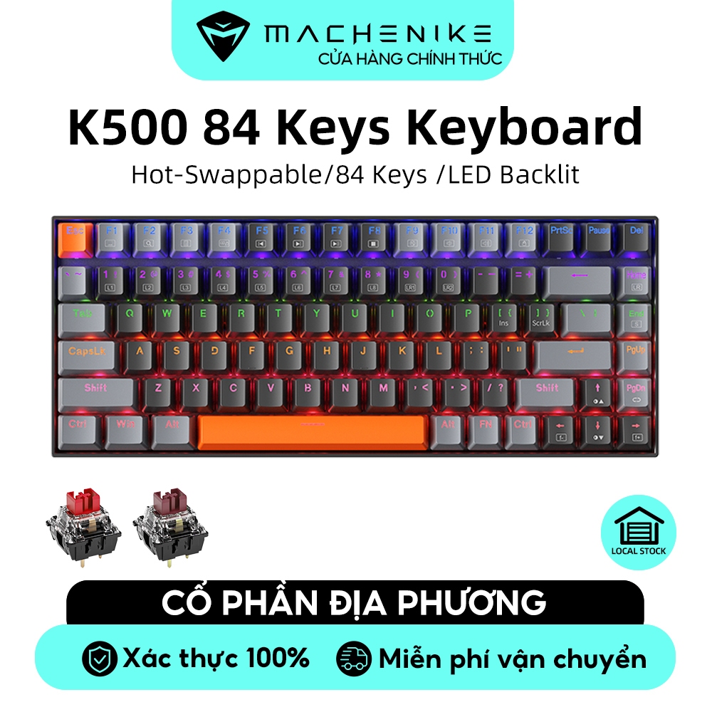 Bàn phím cơ chơi game MACHENIKE K500 B84 75% phím có dây LED