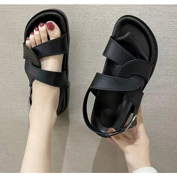 French cross strap dày-soled sandals nữ phong cách mới giày đi biển la mã mềm mại