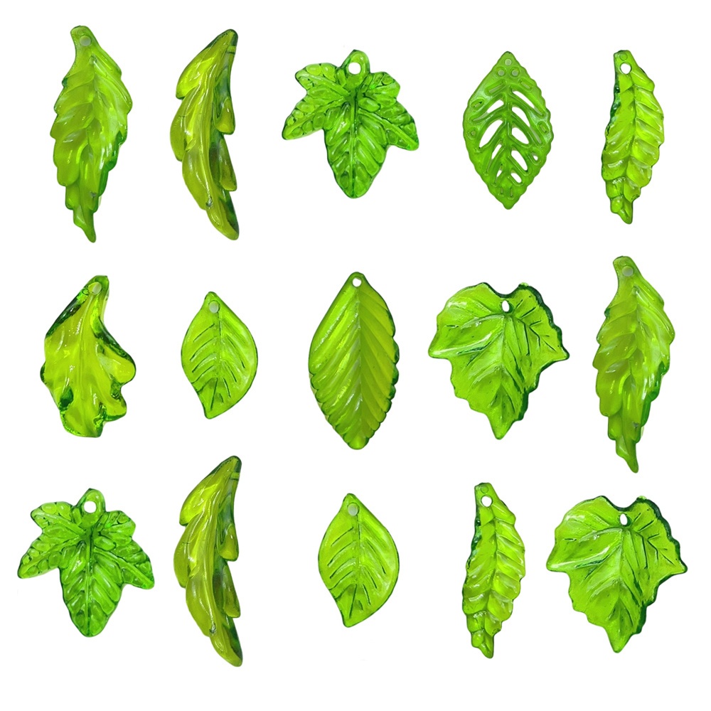 Set 20 / 20 Mặt Dây Chuyền Trong Suốt Hình Chiếc Lá Màu Xanh Lá
