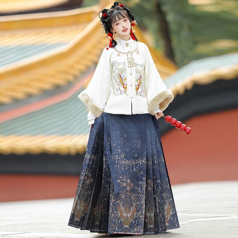 Váy Hán Phục Truyền Thống Bằng Vải Nhung Dày Dệt Hoa Mặt Ngựa Trang Điểm Mùa Đông Truyền Thống Chính Hãng ming made May Cho Nữ