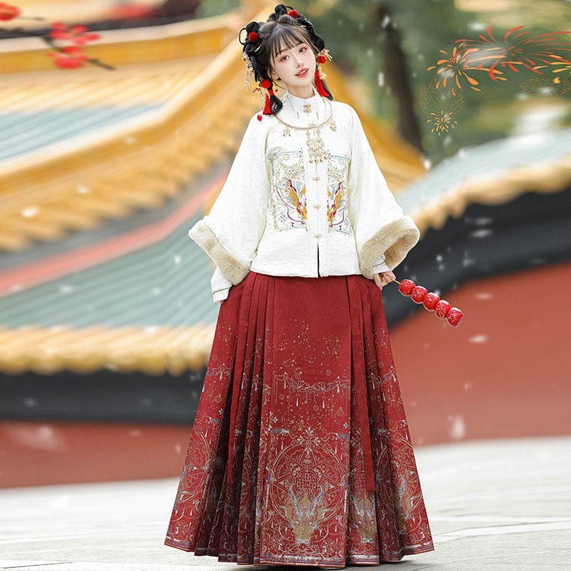 Váy Hán Phục Truyền Thống Bằng Vải Nhung Dày Dệt Hoa Mặt Ngựa Trang Điểm Mùa Đông Truyền Thống Chính Hãng ming made May Cho Nữ