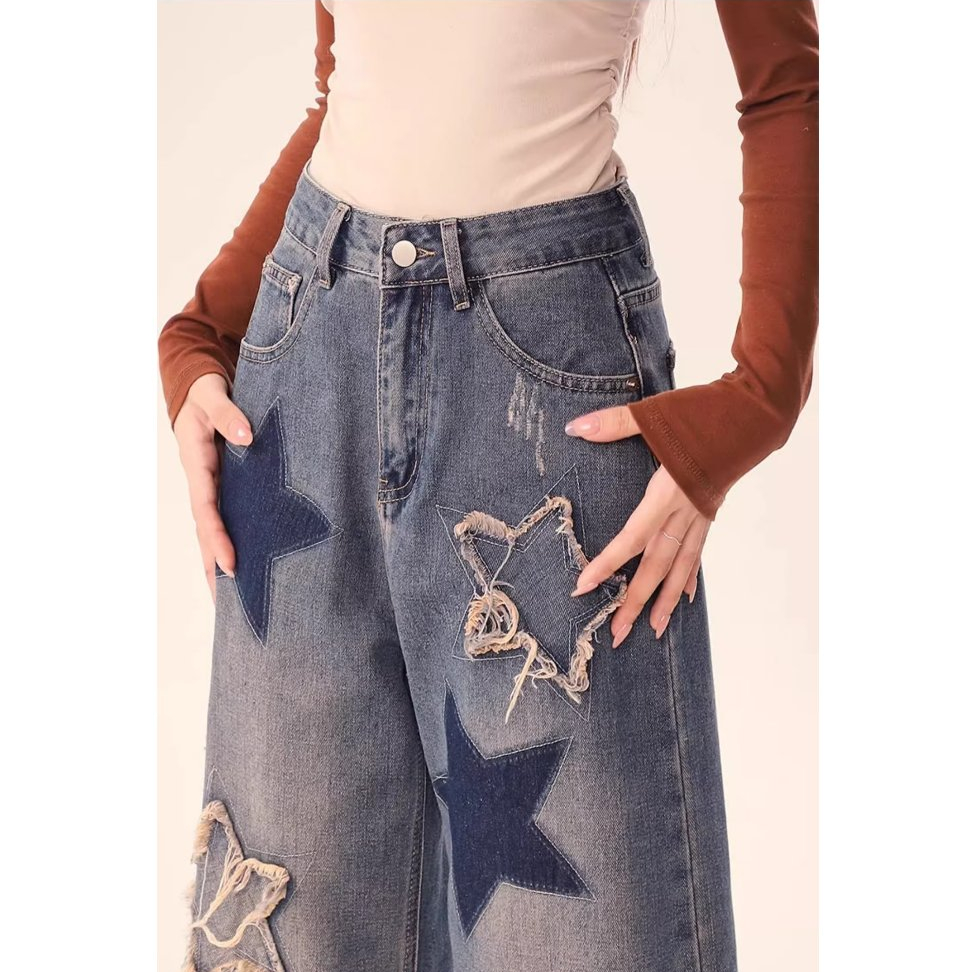 Quần Jean Dài Ống Rộng Kiểu vintage Hàn Quốc Cá Tính Cho Nam Và Nữ quần jean ống rộng Quần jeans retro quần jean baggy nữ