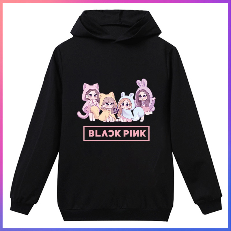 Áo Hoodie Tay Dài In Hình Hoạt Hình BLACKPINK Dành Cho Trẻ Em 3-15 Tuổi