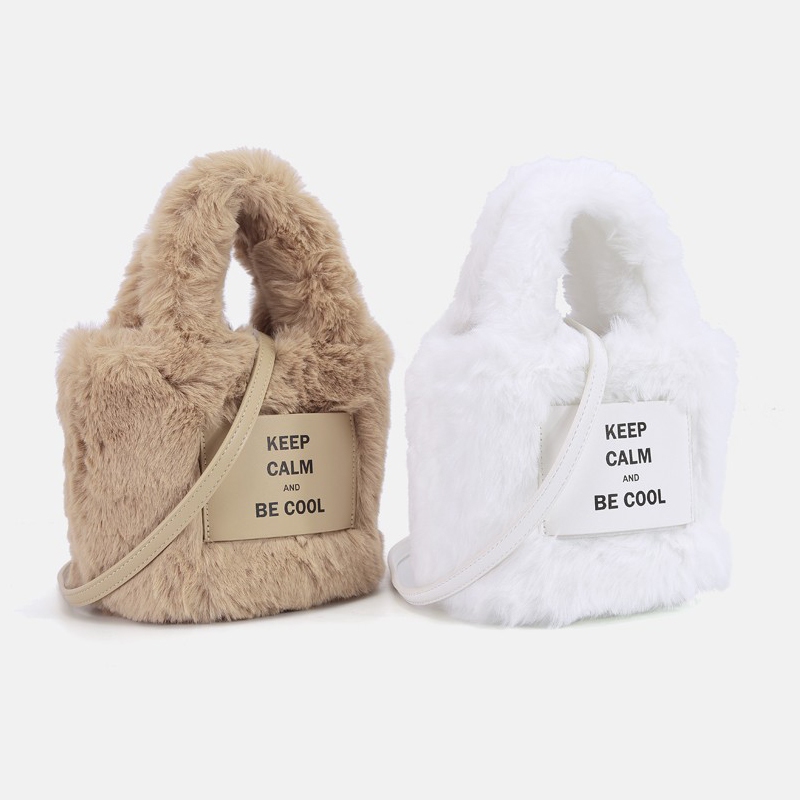 CYRUS WORLD Túi Xách Lông Nhung In Chữ Dễ Thương Xinh Xắn Hợp Thời Trang