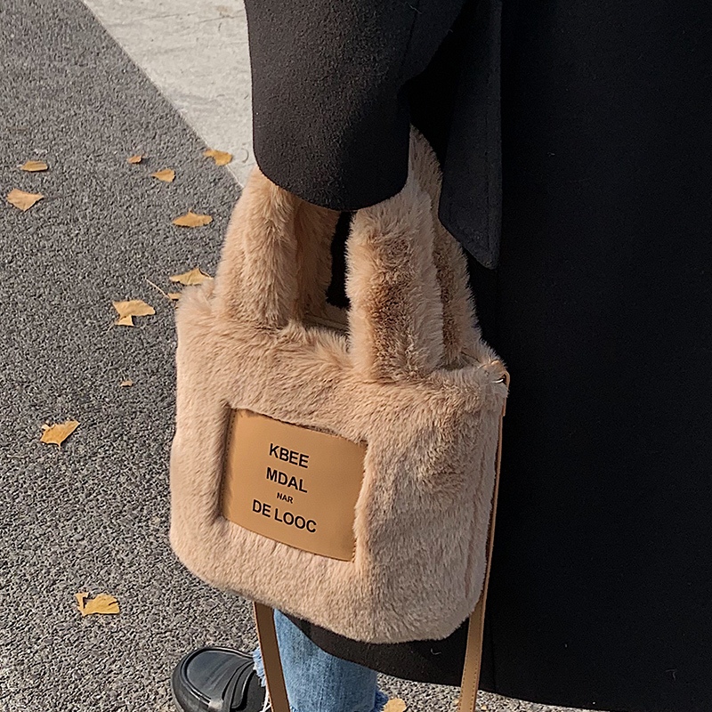 CYRUS WORLD Túi Xách Lông Nhung In Chữ Dễ Thương Xinh Xắn Hợp Thời Trang