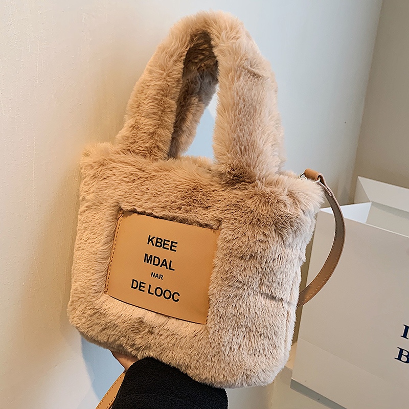 CYRUS WORLD Túi Xách Lông Nhung In Chữ Dễ Thương Xinh Xắn Hợp Thời Trang